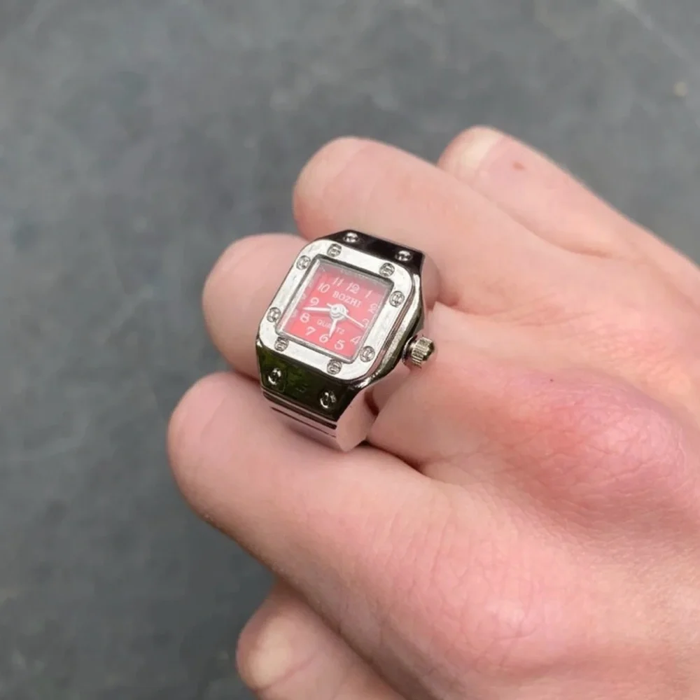 Silver and Red Wearable Tech Ring